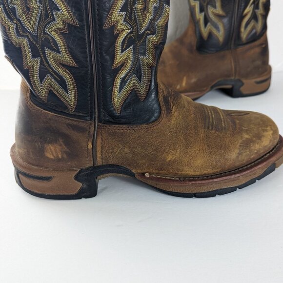 Rocky Leather Cowboy Work Boots Pull On Western #2710 Embroidered Detail Size 8 - Picture 7 of 11